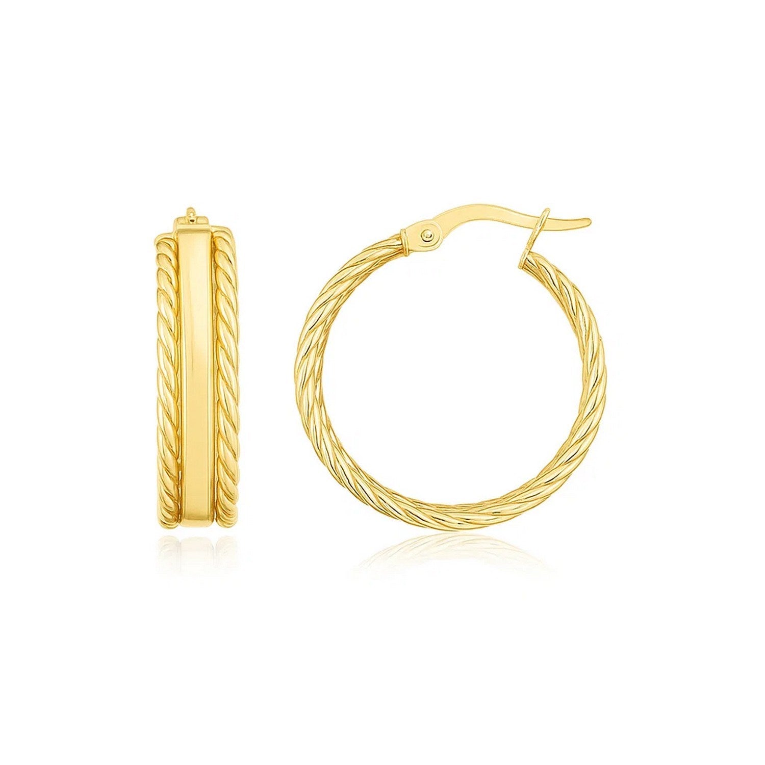 14k yellow gold modern triple row hoop earrings with a sleek, polished finish for a luxurious touch.