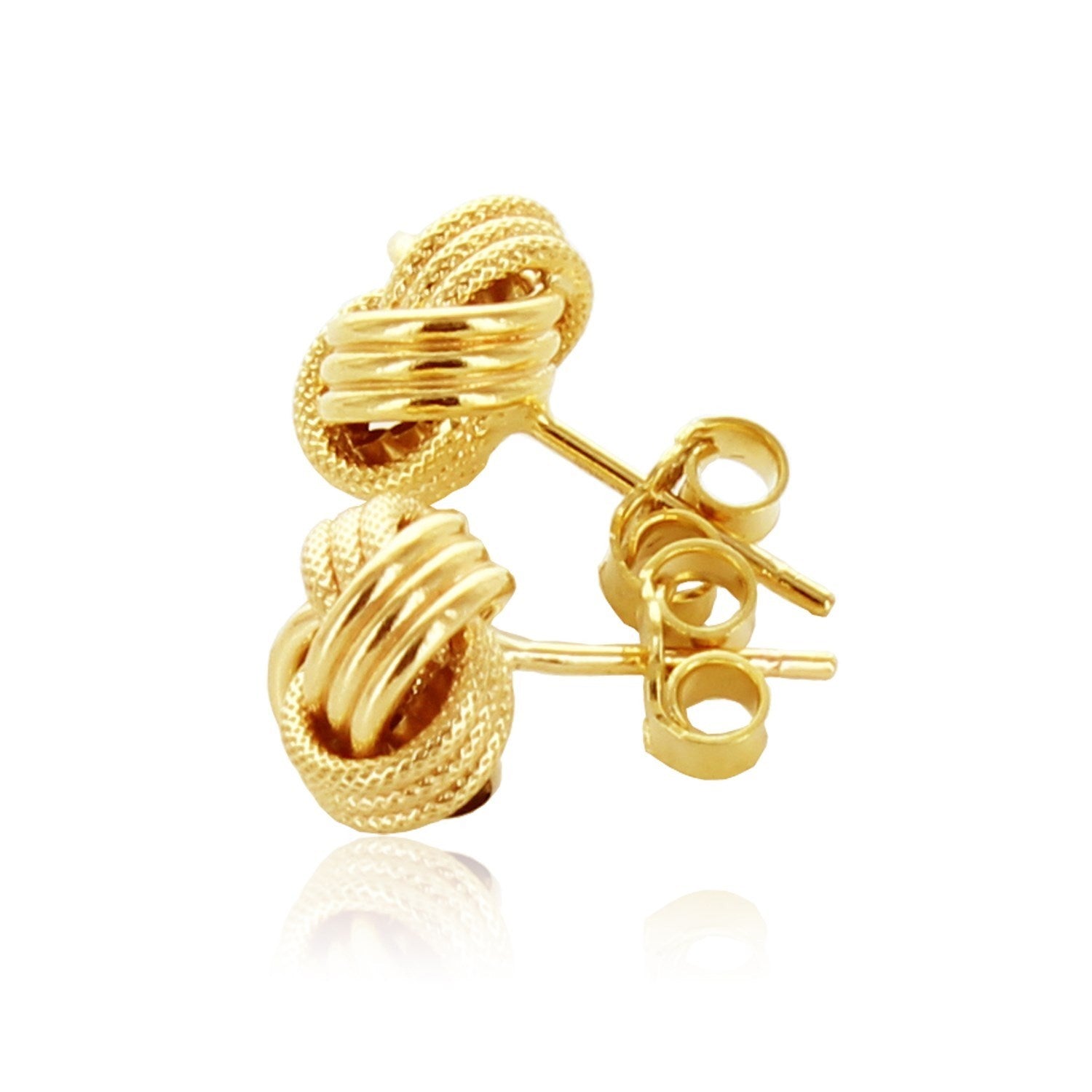 14k yellow gold textured love knot earrings showcasing modern elegance and luxurious craftsmanship.