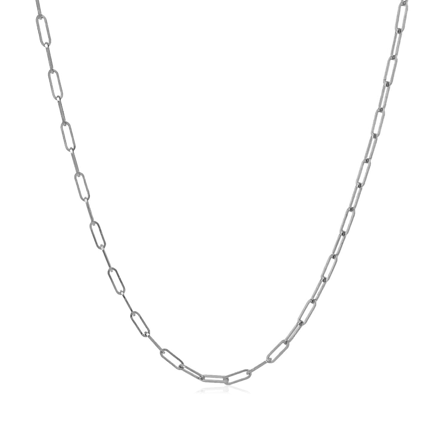 14k white gold fine paperclip chain, modern design, featuring elegant round links for a refined look.