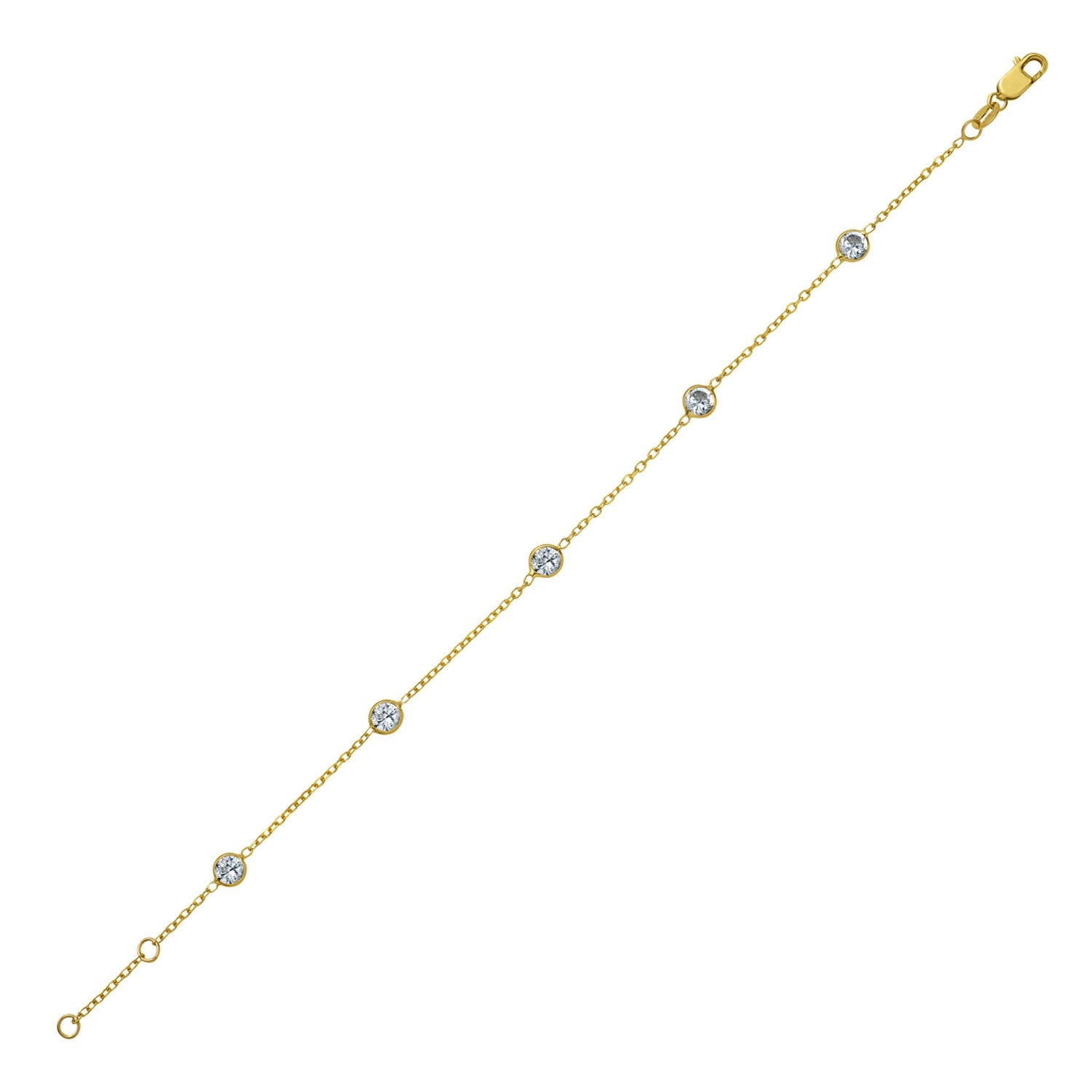 Elegant 14k yellow gold CZ station bracelet featuring a delicate chain design, perfect for luxurious everyday wear.