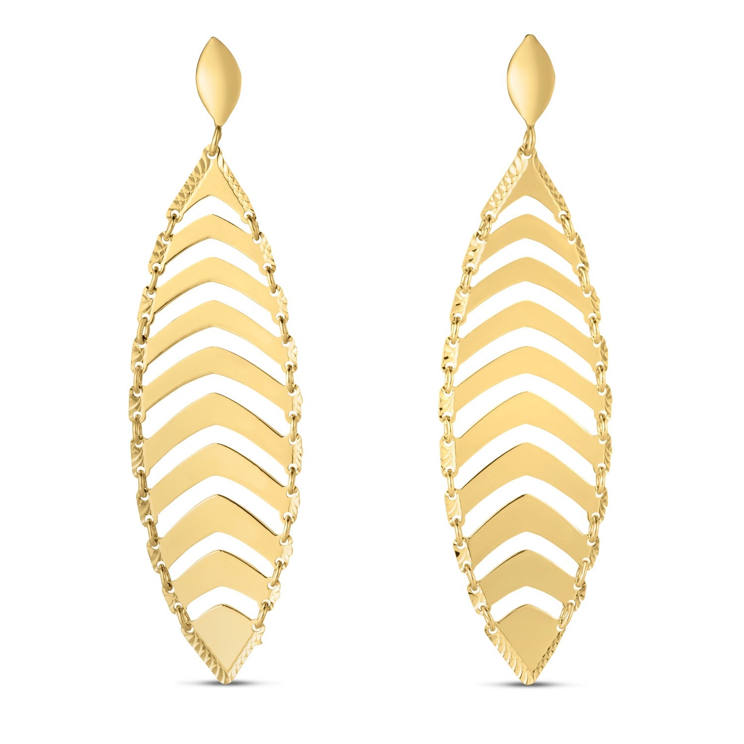 14k yellow gold polished drop leaf earrings, elegantly designed for a luxurious touch to any outfit.