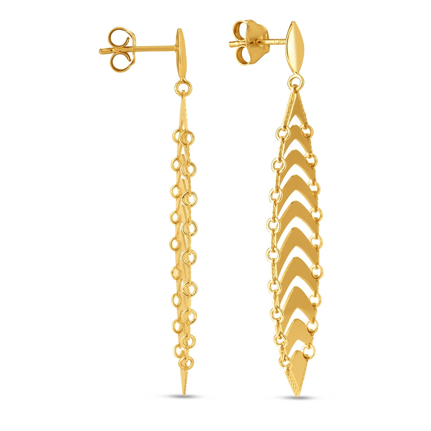 Elegant 14k yellow gold polished drop leaf earrings showcasing refined craftsmanship and timeless design.