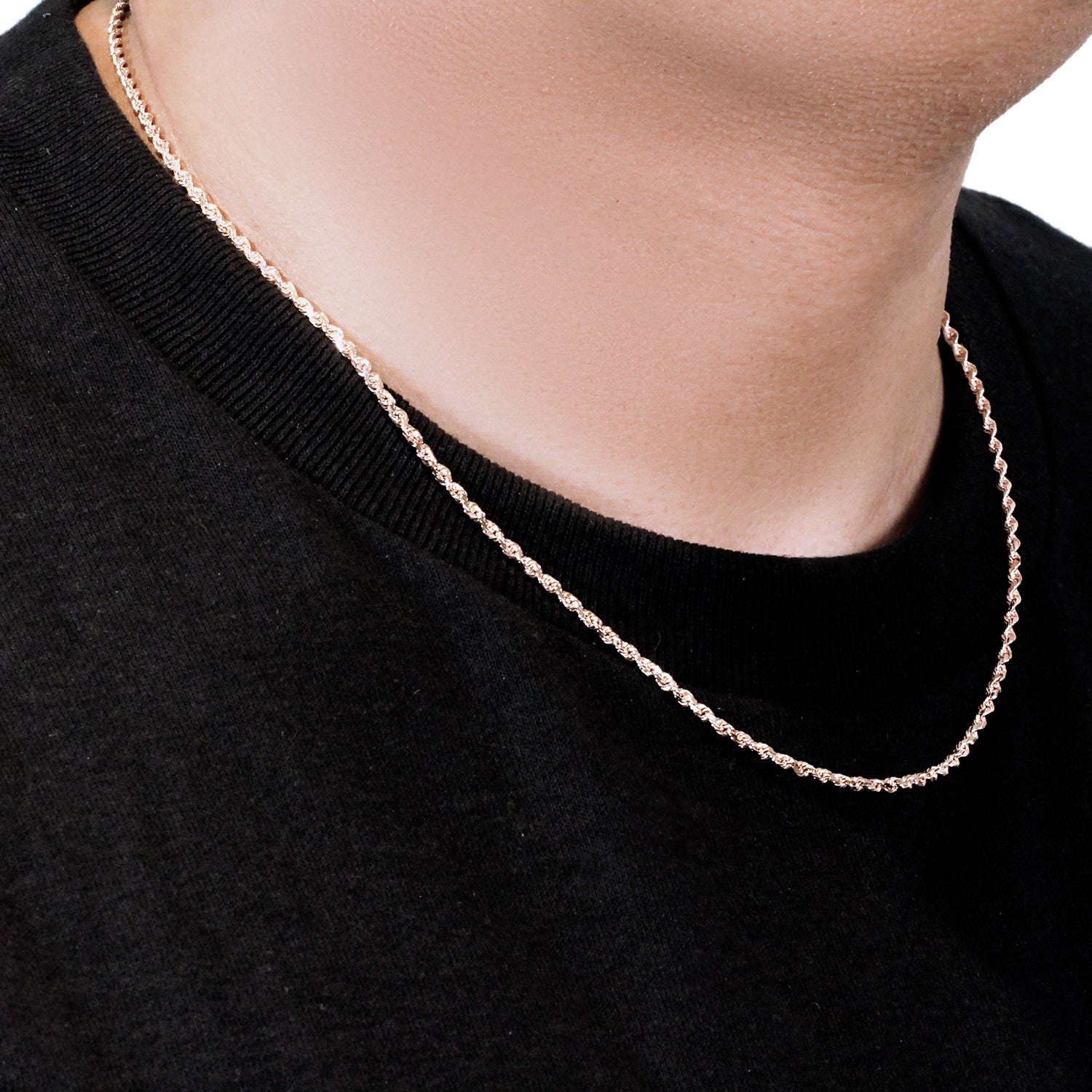 Catena a corda con taglio a diamante massiccio in oro rosa 14k (2,30 mm)
