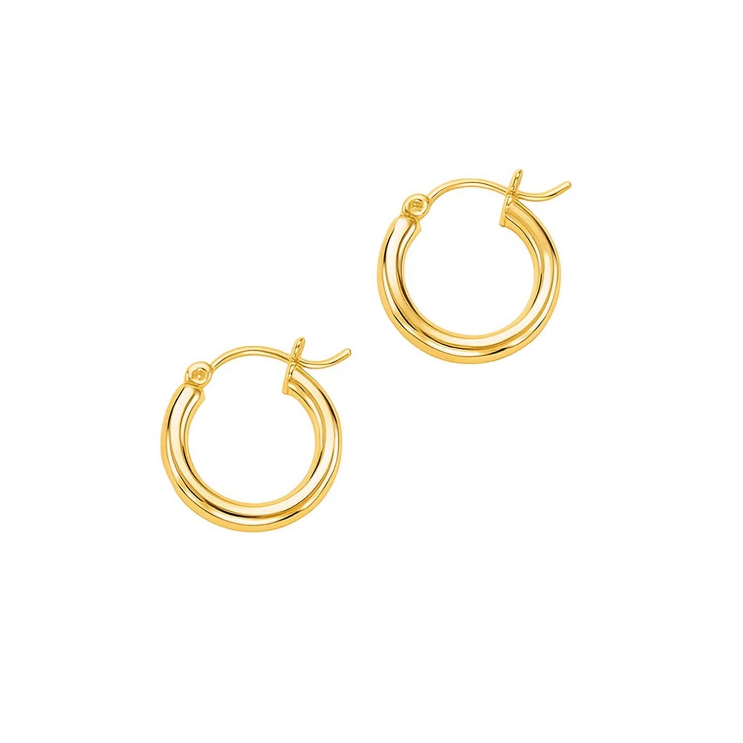 14k yellow gold polished hoop earrings, modern design, perfect for elegant occasions and everyday luxury.