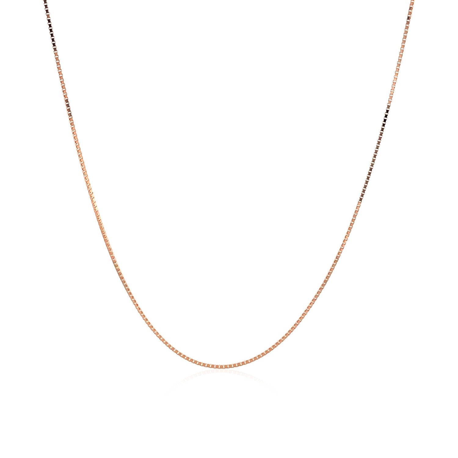 14k rose gold classic box chain with a modern design, showcasing a sleek and elegant round link style.
