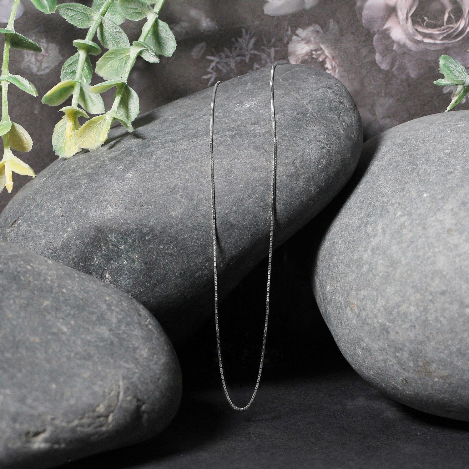 14k white gold classic box chain featuring a sleek, round design, perfect for layering or standalone elegance.