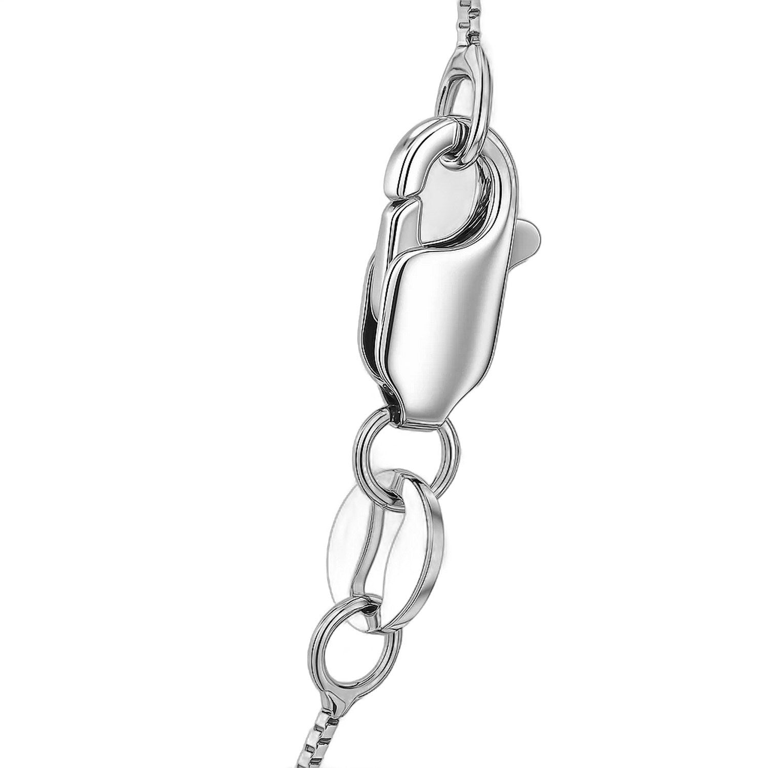 14k white gold classic box chain, 0.45 mm, featuring a sleek, timeless design perfect for layering or standalone elegance.