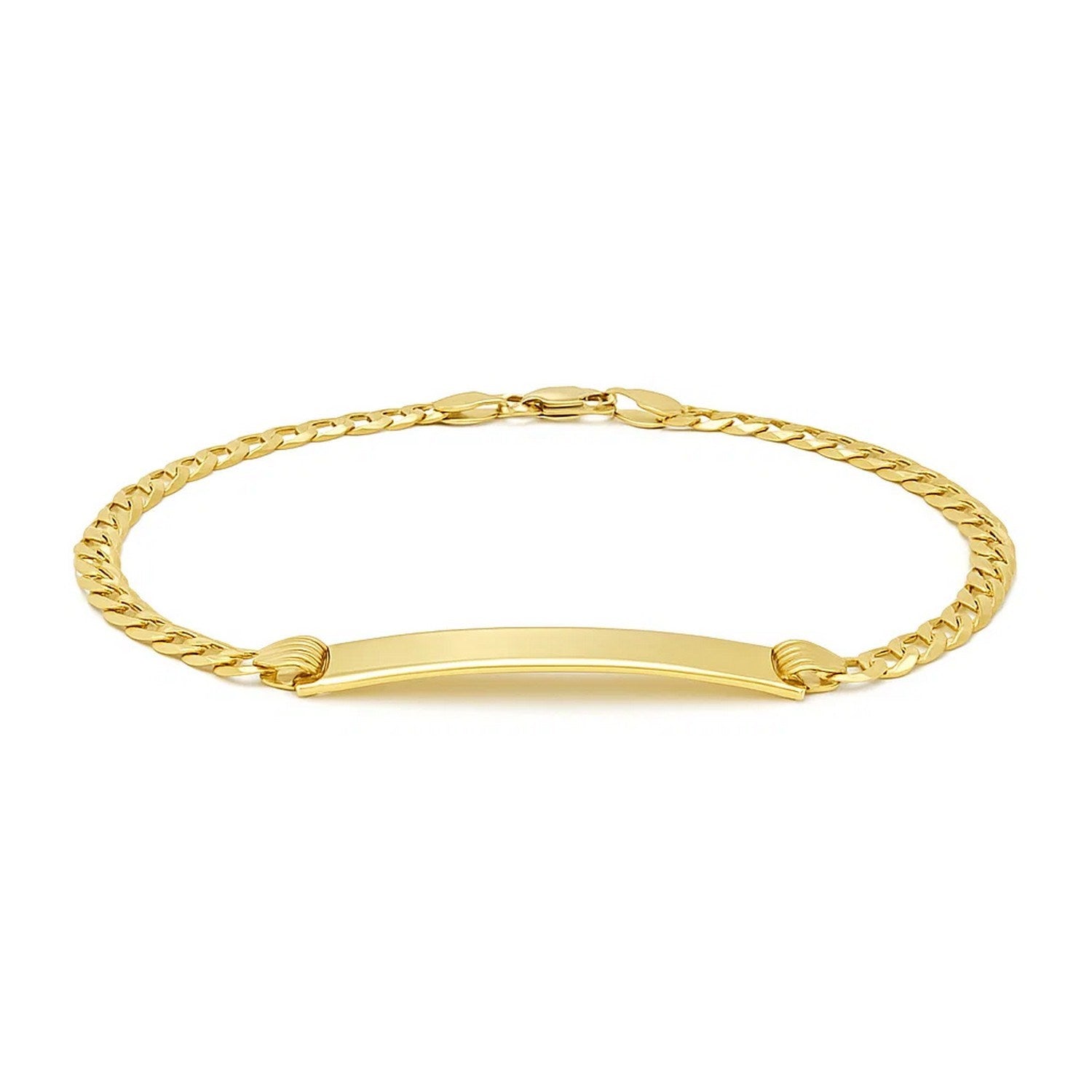 14k yellow gold curb link children's ID bracelet with modern design and secure clasp, perfect for stylish young ones.