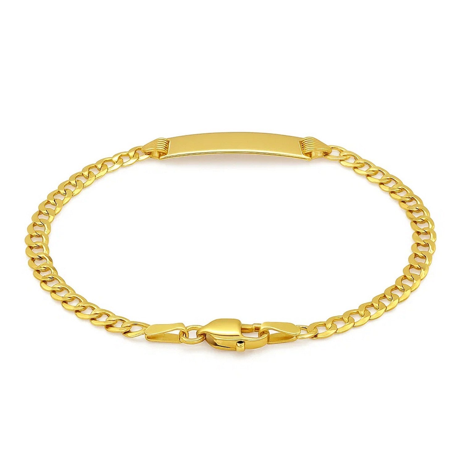 14k yellow gold curb link children's ID bracelet with modern design, featuring a sleek chain and polished finish.