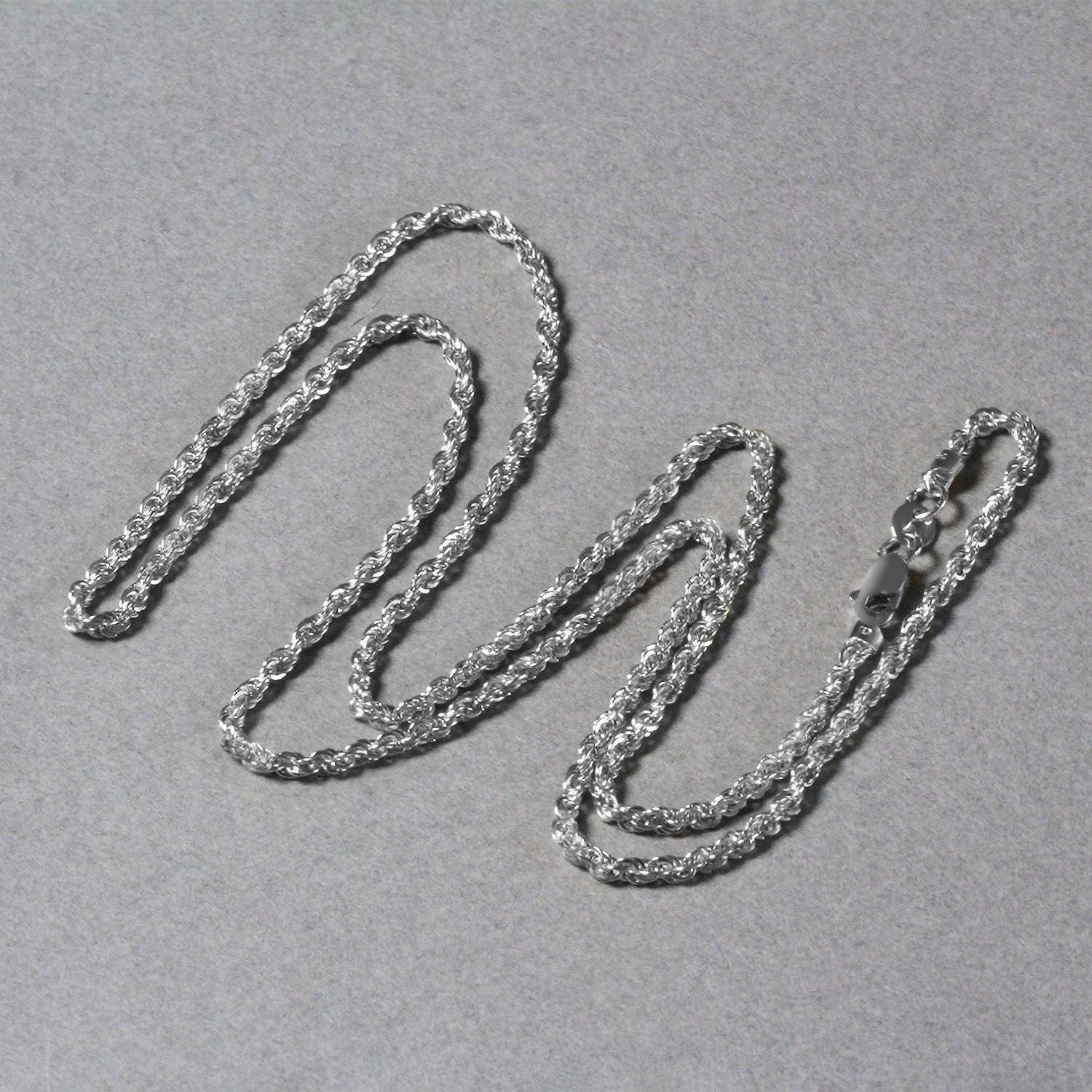 Elegant 14k white gold light rope chain, 2.00 mm, showcasing a refined design for sophisticated jewelry lovers.