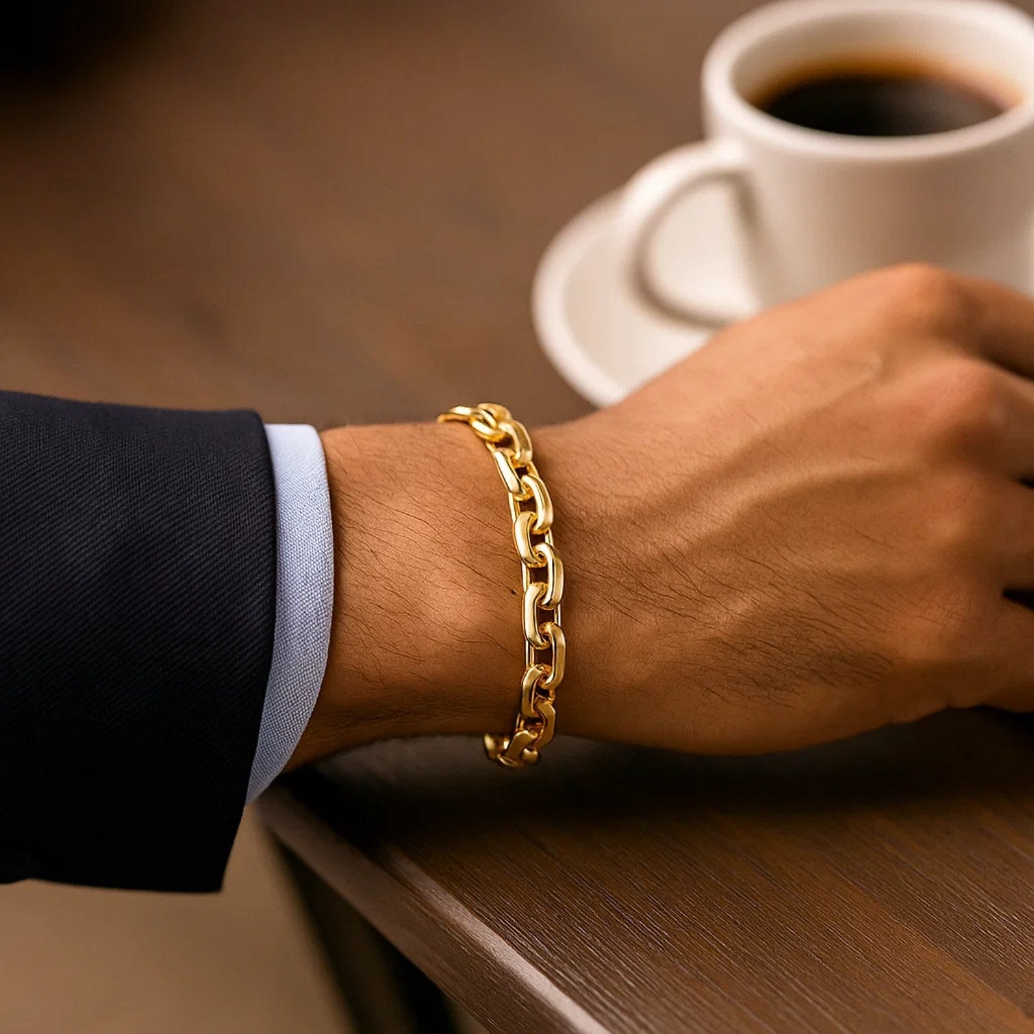 14k yellow gold French cable chain bracelet featuring elegant links, perfect for a sophisticated look.