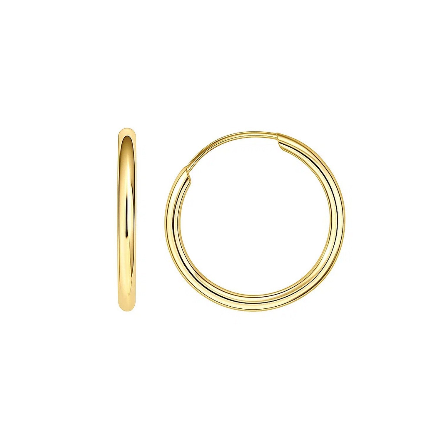 14k yellow gold polished endless hoop earrings, exuding elegance with a timeless design for sophisticated style.