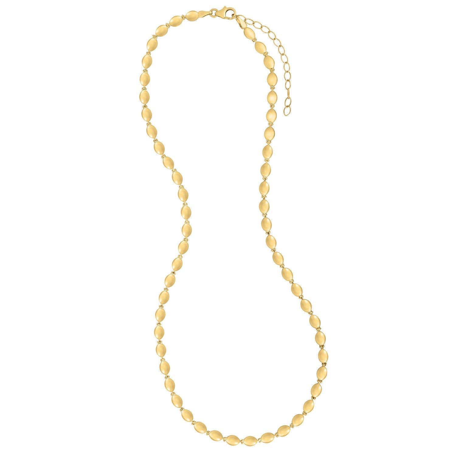 14k yellow gold pebble bead chain showcasing an elegant design with 4.00 mm beads, perfect for layering or solo wear.