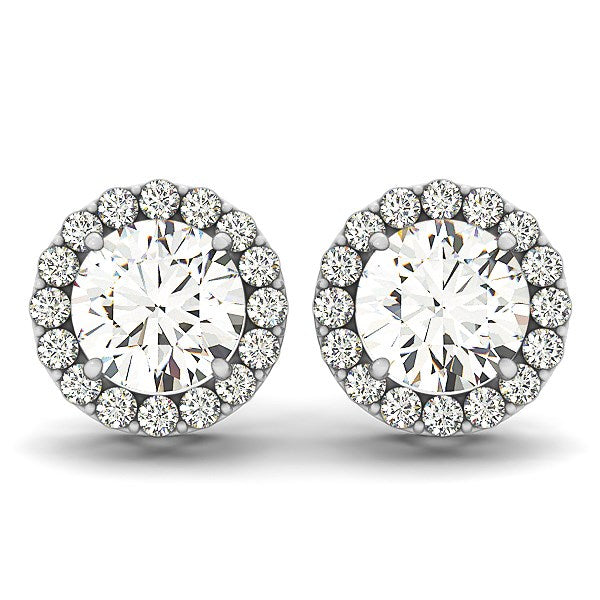 14k white gold diamond halo drop earrings featuring a stunning prong setting and modern elegance, totaling 1 1/6 cttw.