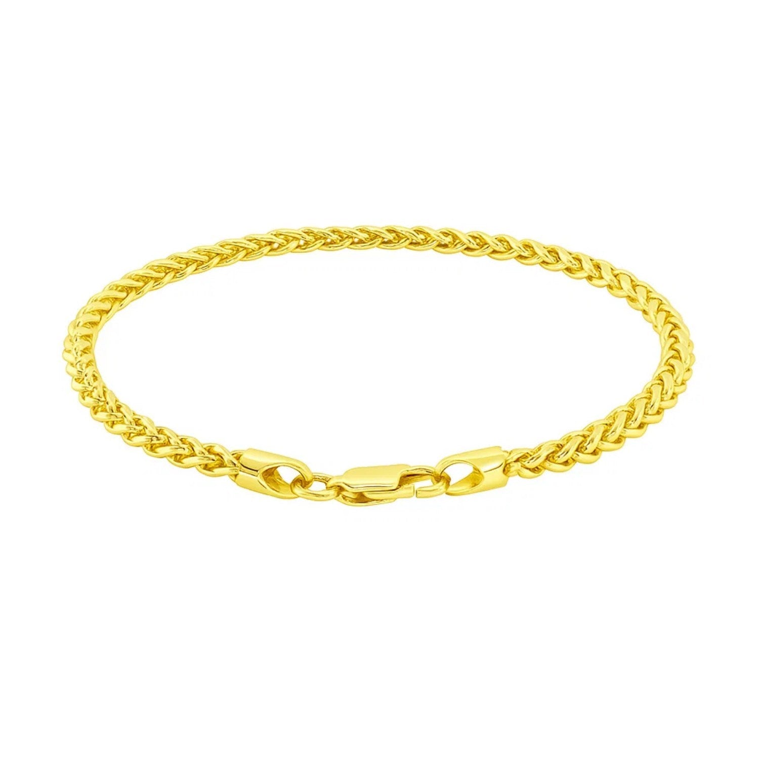 Elegant 14k yellow gold lightweight wheat bracelet with a refined chain design, perfect for luxurious styling.