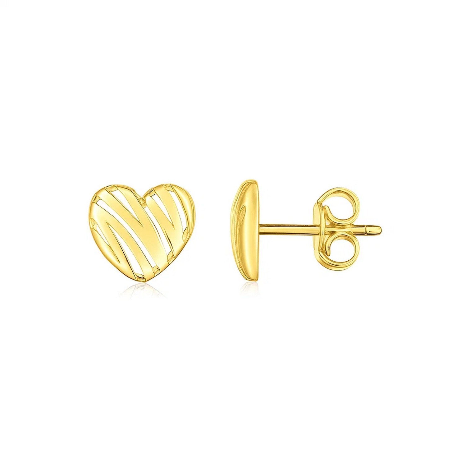 14k yellow gold high polish stud earrings in a modern scribble heart design, perfect for elegant occasions.