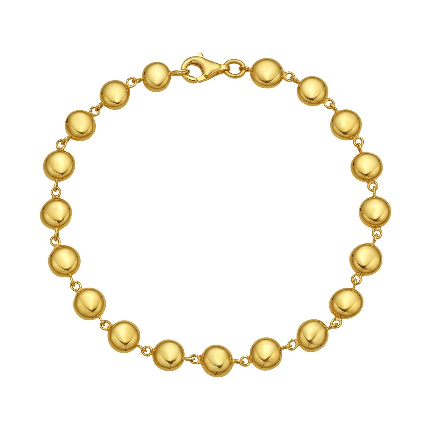 14k yellow gold polished pebble bead bracelet with elegant chain design, perfect for sophisticated luxury styling.