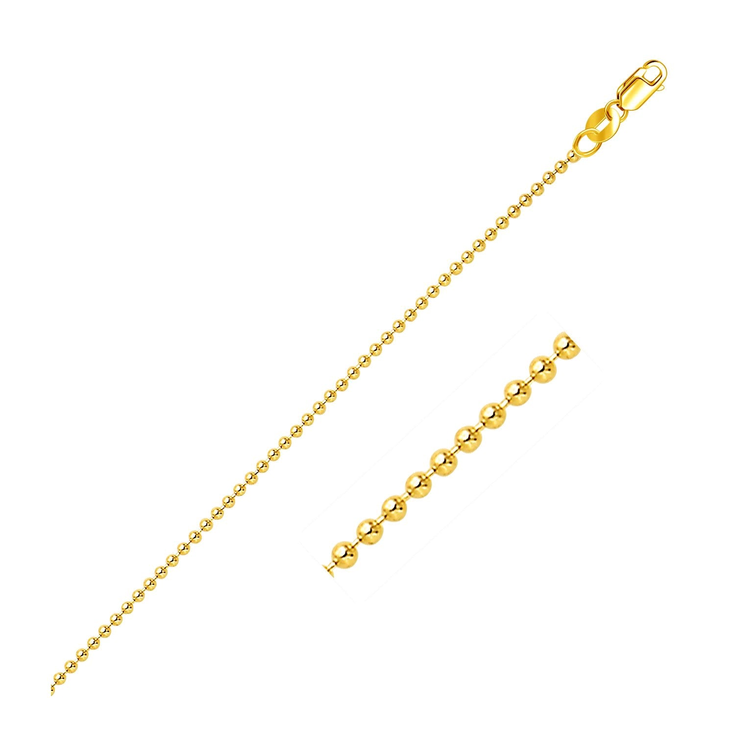 14k yellow gold bead chain, 1.5mm minimalist design, featuring elegant diamond accents for a luxurious touch.