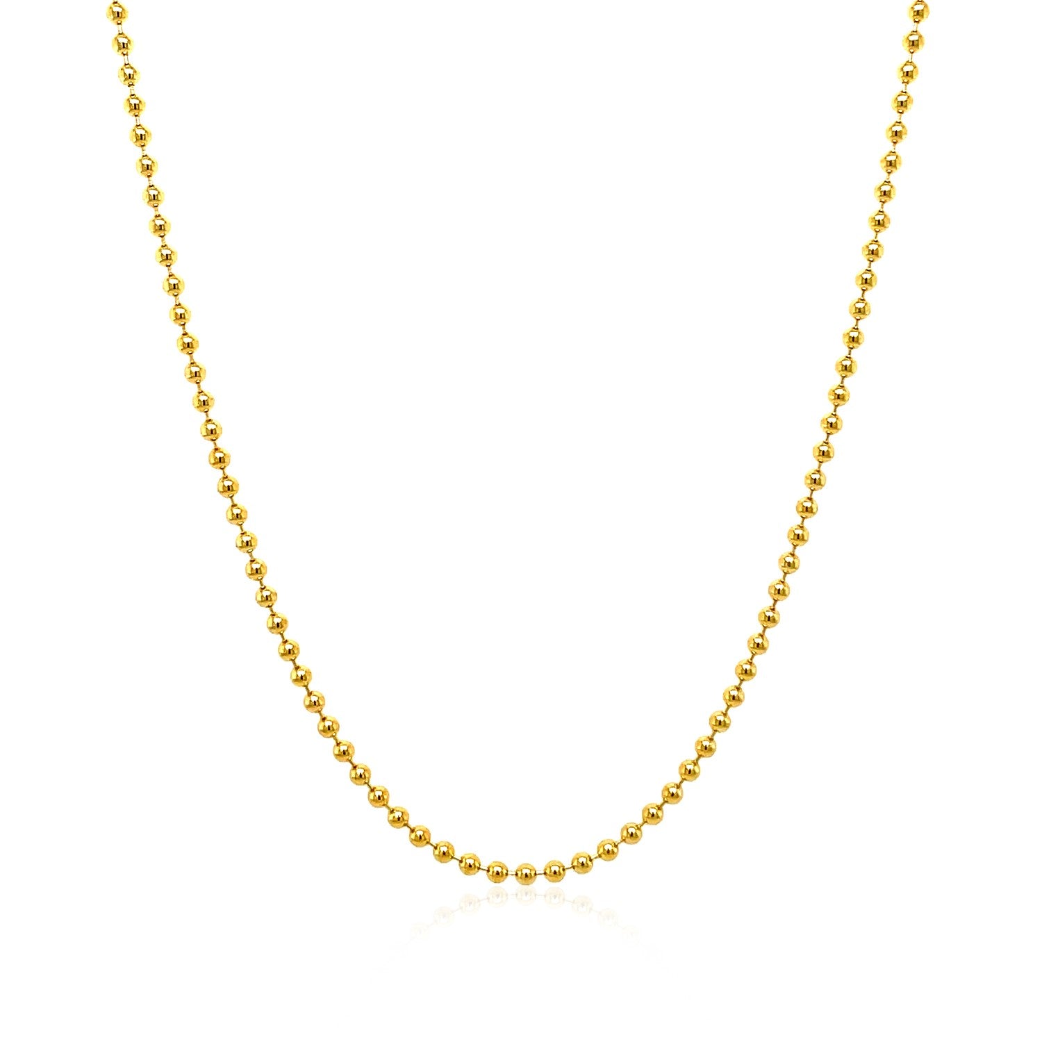 14k yellow gold bead chain, 1.5mm minimalist design with sparkling diamond accents, perfect for layering or solo wear.