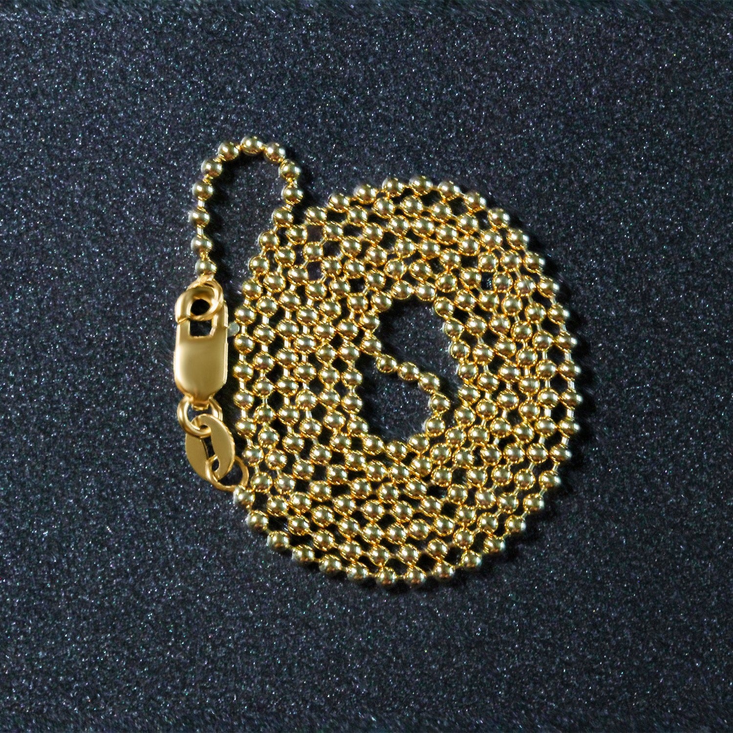 14k yellow gold bead chain, 1.5mm minimalist design featuring shimmering diamonds for an elegant touch.