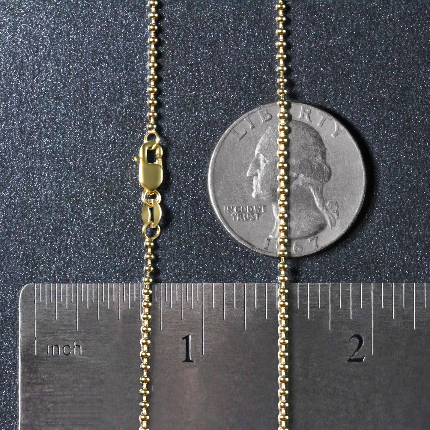 14k yellow gold bead chain, 1.5mm minimalist design, adorned with sparkling diamonds for a luxurious touch.
