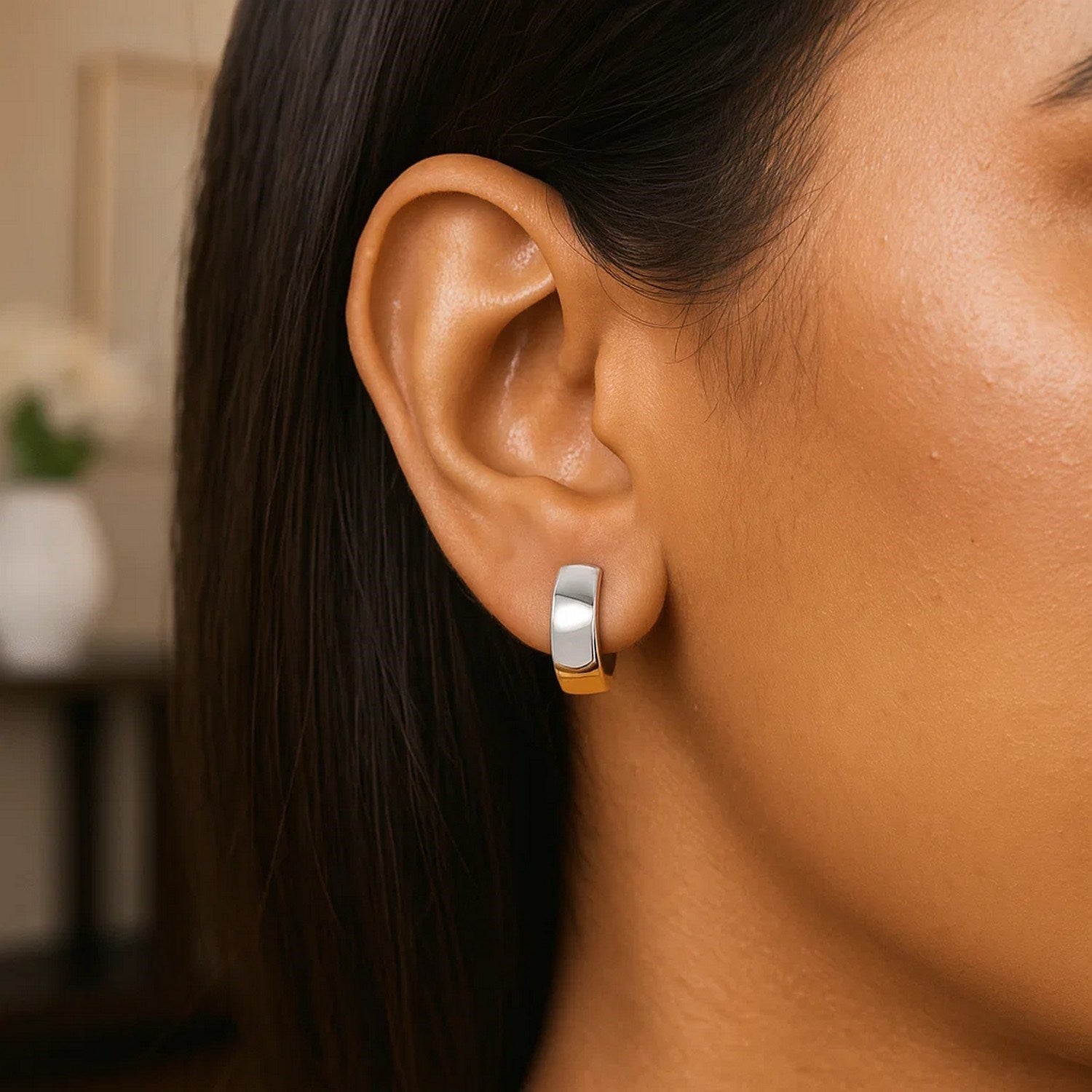 14k two-tone gold textured hoop earrings showcasing modern elegance and refined craftsmanship.
