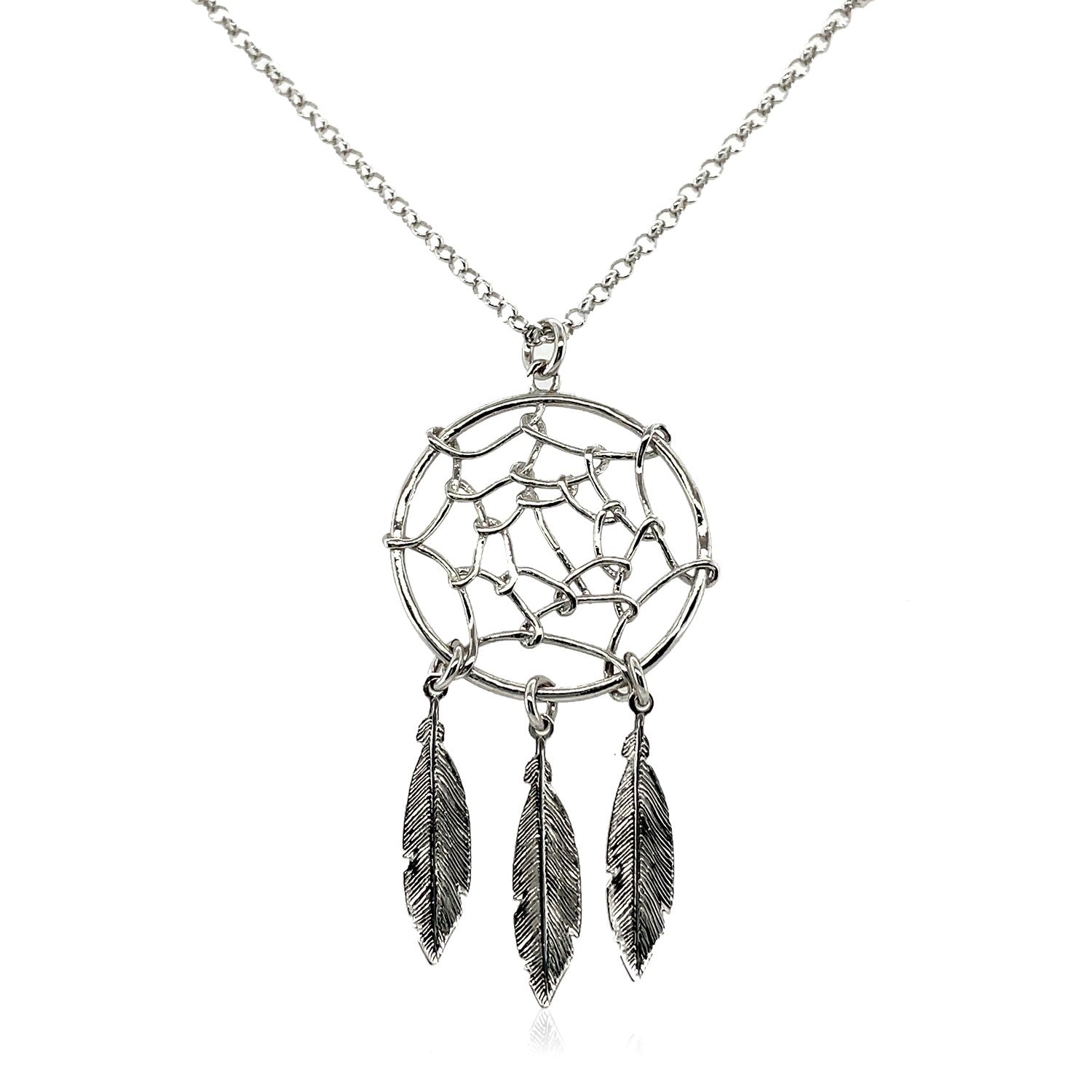 Sterling silver 17-inch necklace featuring a modern dream catcher pendant, embodying luxury and contemporary elegance.
