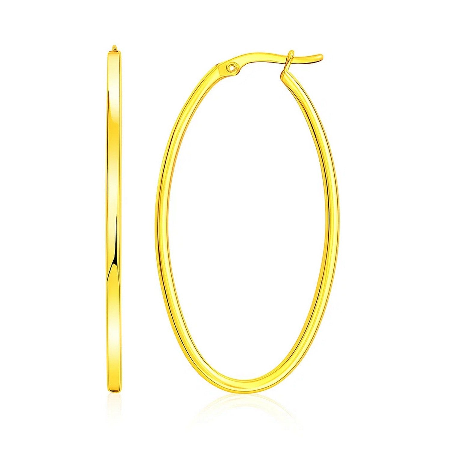 14k yellow gold slim oval hoop earrings with a modern design, perfect for elegant everyday wear.