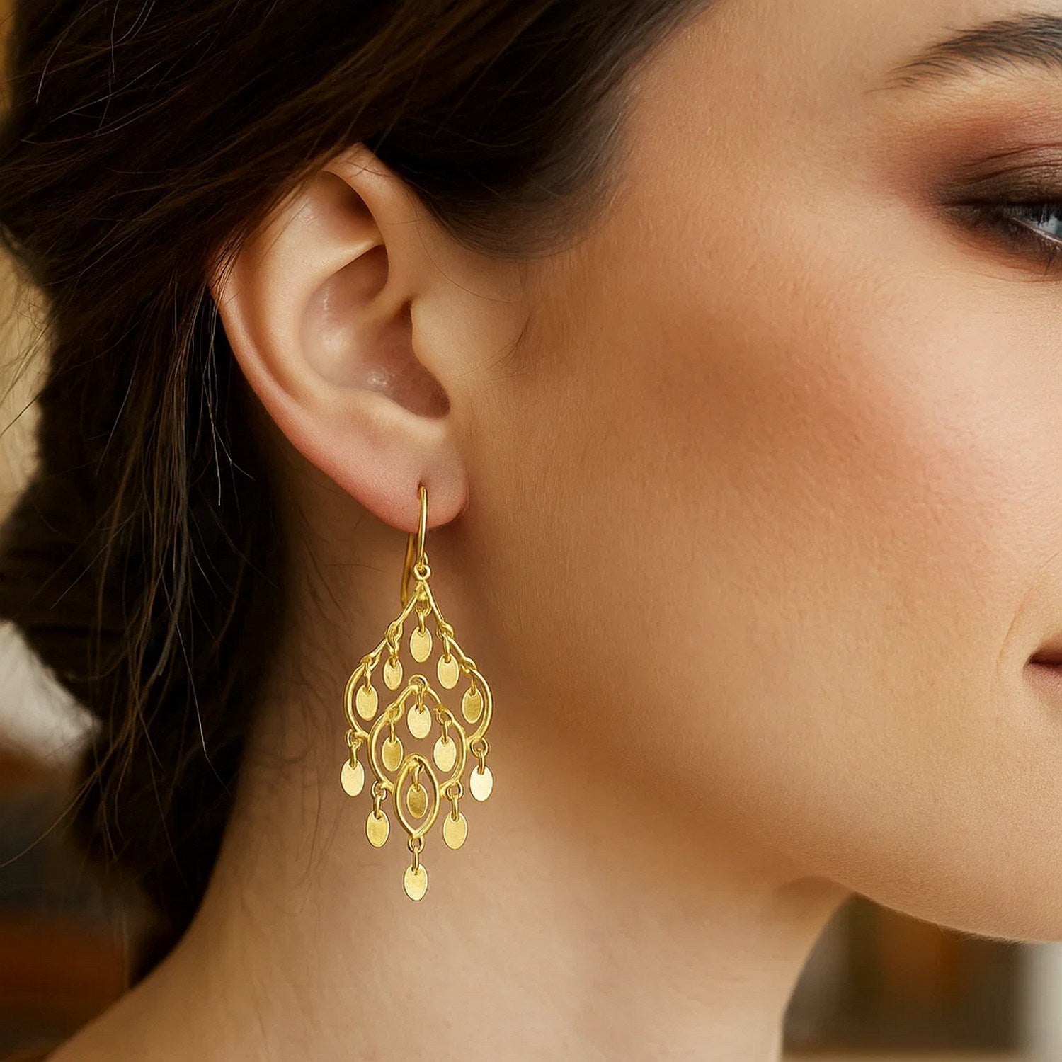 14K yellow gold polished chandelier earrings featuring elegant drop design for a luxurious statement look.