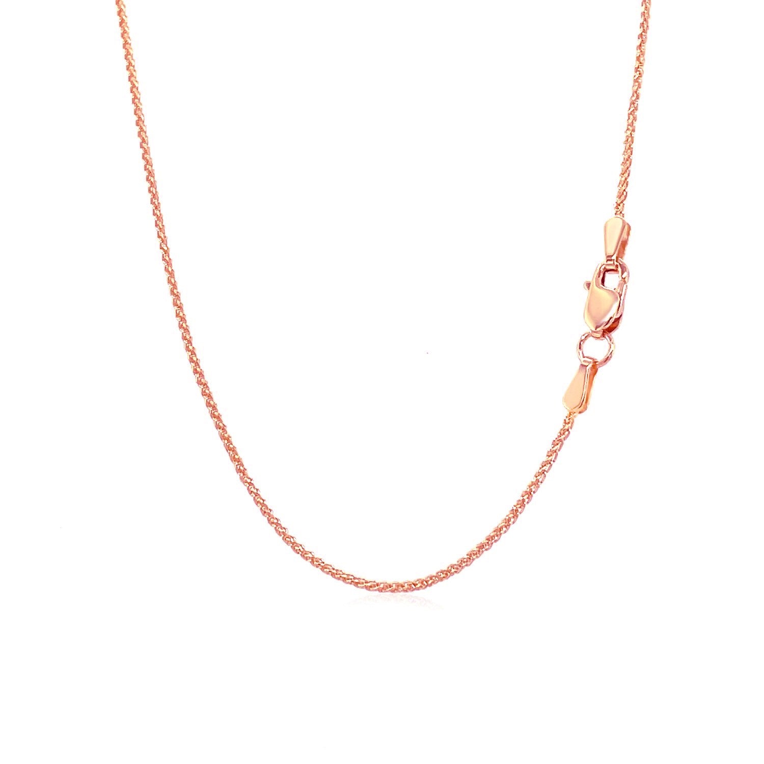 Elegant 14k rose gold round wheat chain, 1.00 mm, showcasing a refined and luxurious design for timeless style.