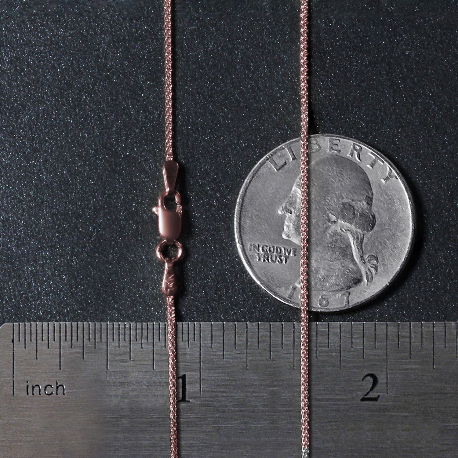 Elegant 14k rose gold round wheat chain, 1.00 mm, showcasing a refined and timeless design for luxury jewelry lovers.