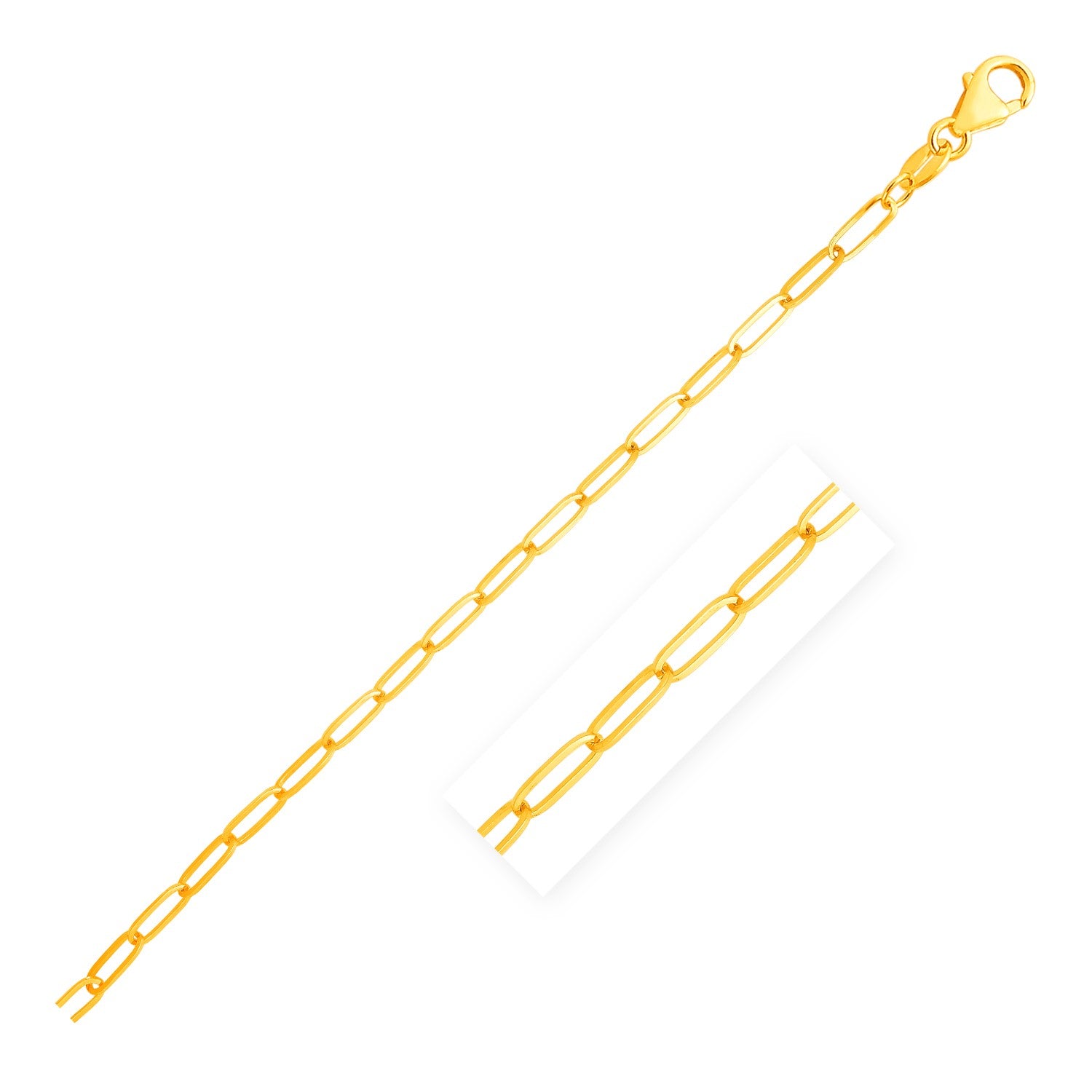 14K yellow gold paperclip chain featuring modern links, perfect for layering or wearing solo as a statement piece.