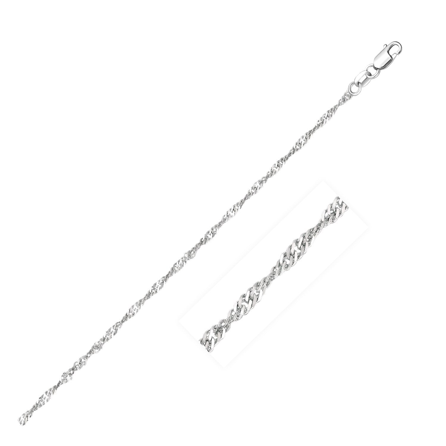 14k white gold Singapore chain, 1.80 mm, featuring a sleek contemporary design for elegant layering and styling.
