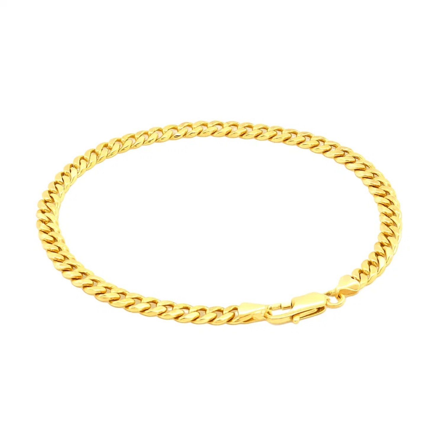 14k yellow gold Miami Cuban semi-solid bracelet with modern chain link design, 4.50 mm width for a luxurious touch.