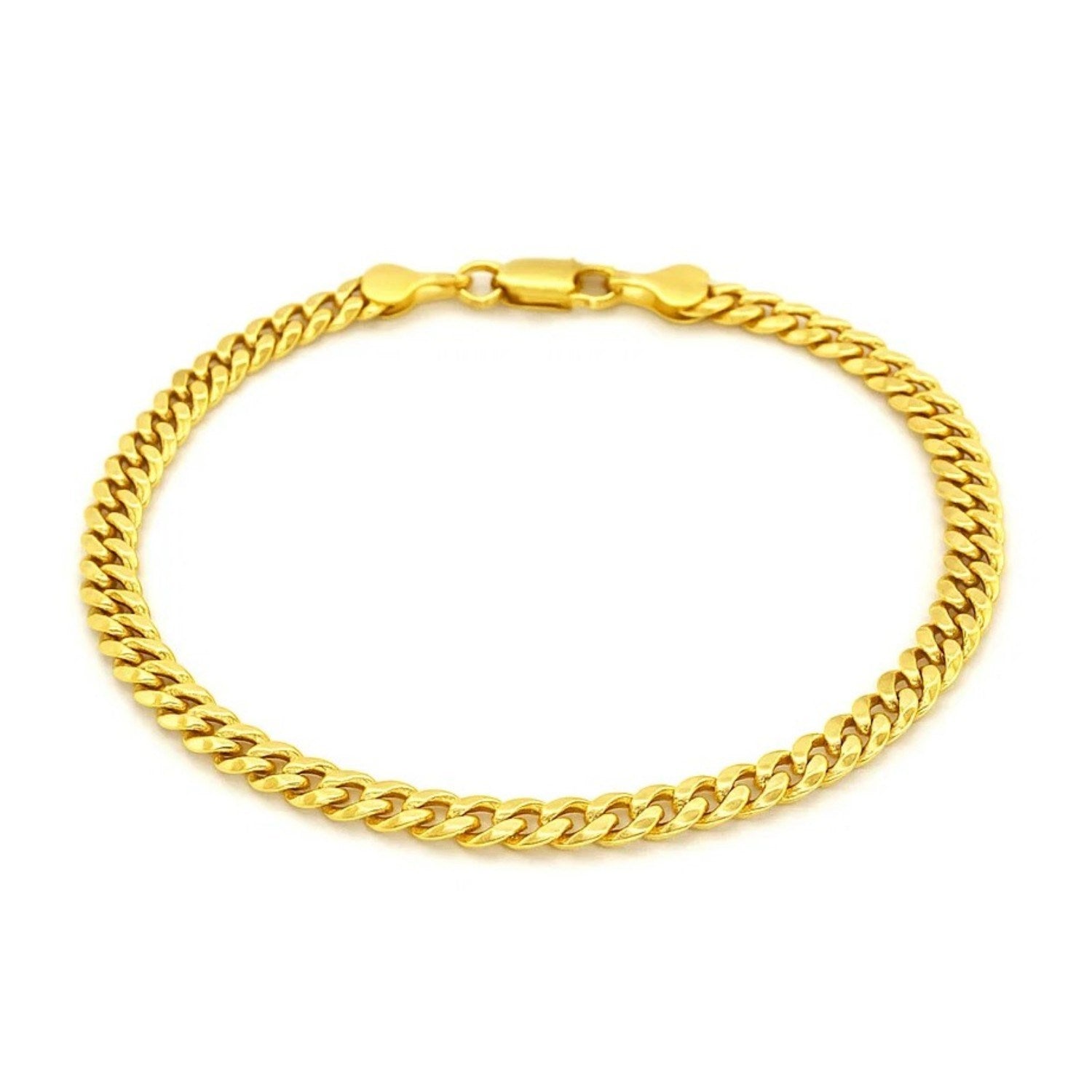 14k yellow gold Miami Cuban semi-solid bracelet with modern chain link design, 4.50 mm width, perfect for luxury styling.