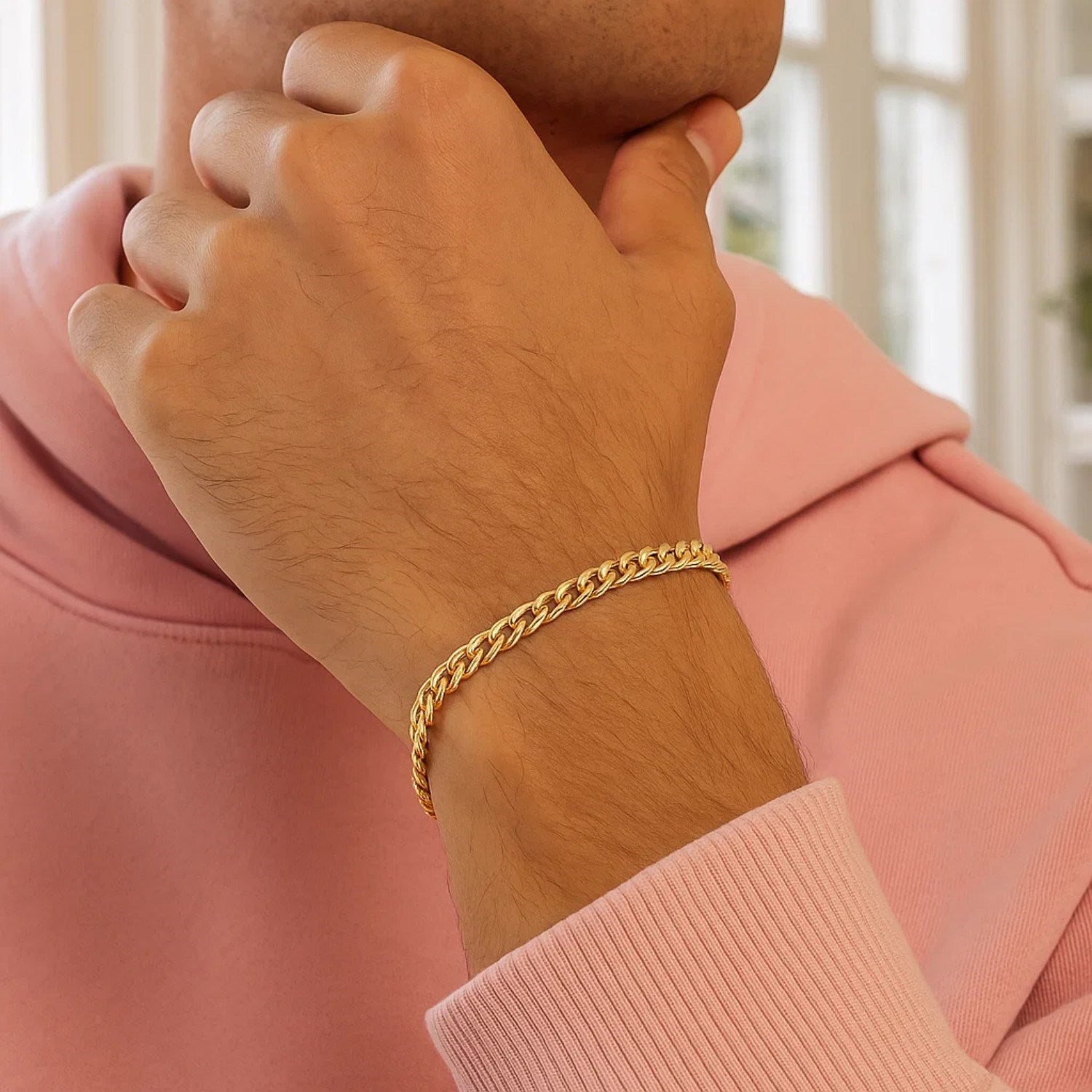 14k yellow gold Miami Cuban semi-solid bracelet with modern chain link design, 4.50 mm width for a luxurious touch.