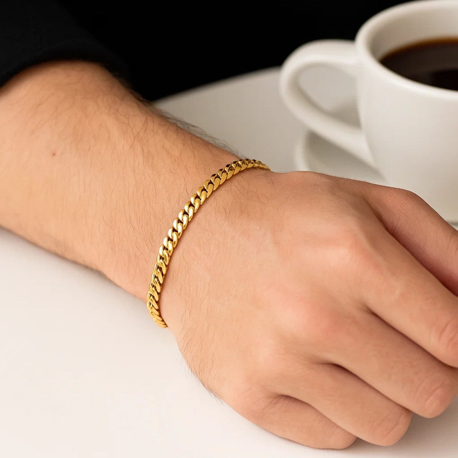 14k yellow gold Miami Cuban semi-solid bracelet with modern chain link design, 4.50 mm width, elegant luxury accessory.