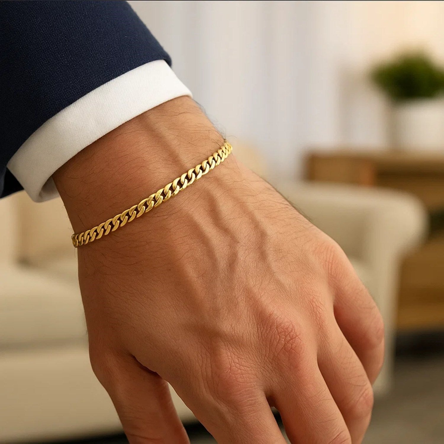 14k yellow gold Miami Cuban semi-solid bracelet with modern chain link design, 4.50 mm width, perfect for luxury styling.