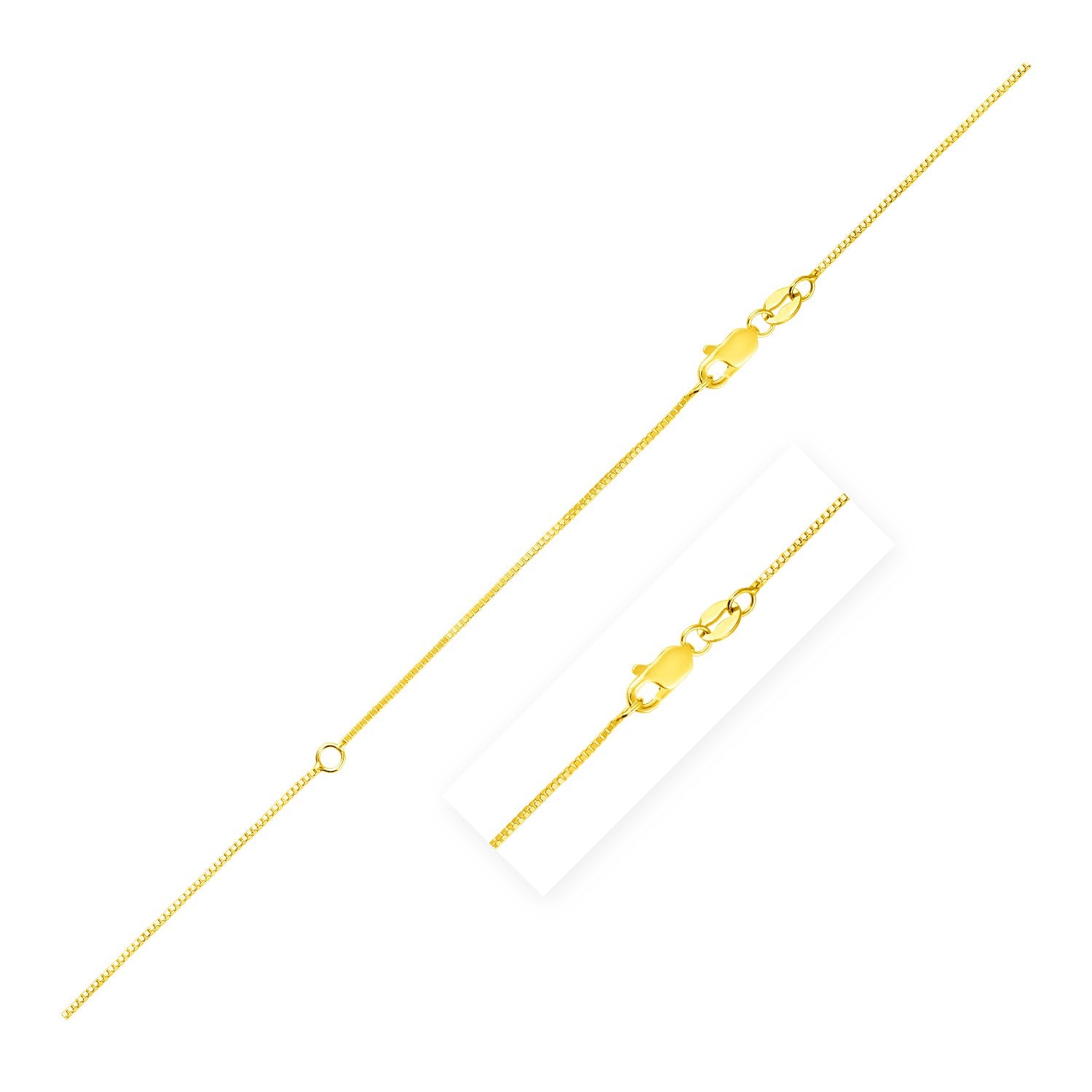 14k yellow gold extendable box chain, modern design, perfect for layering or as a statement piece.