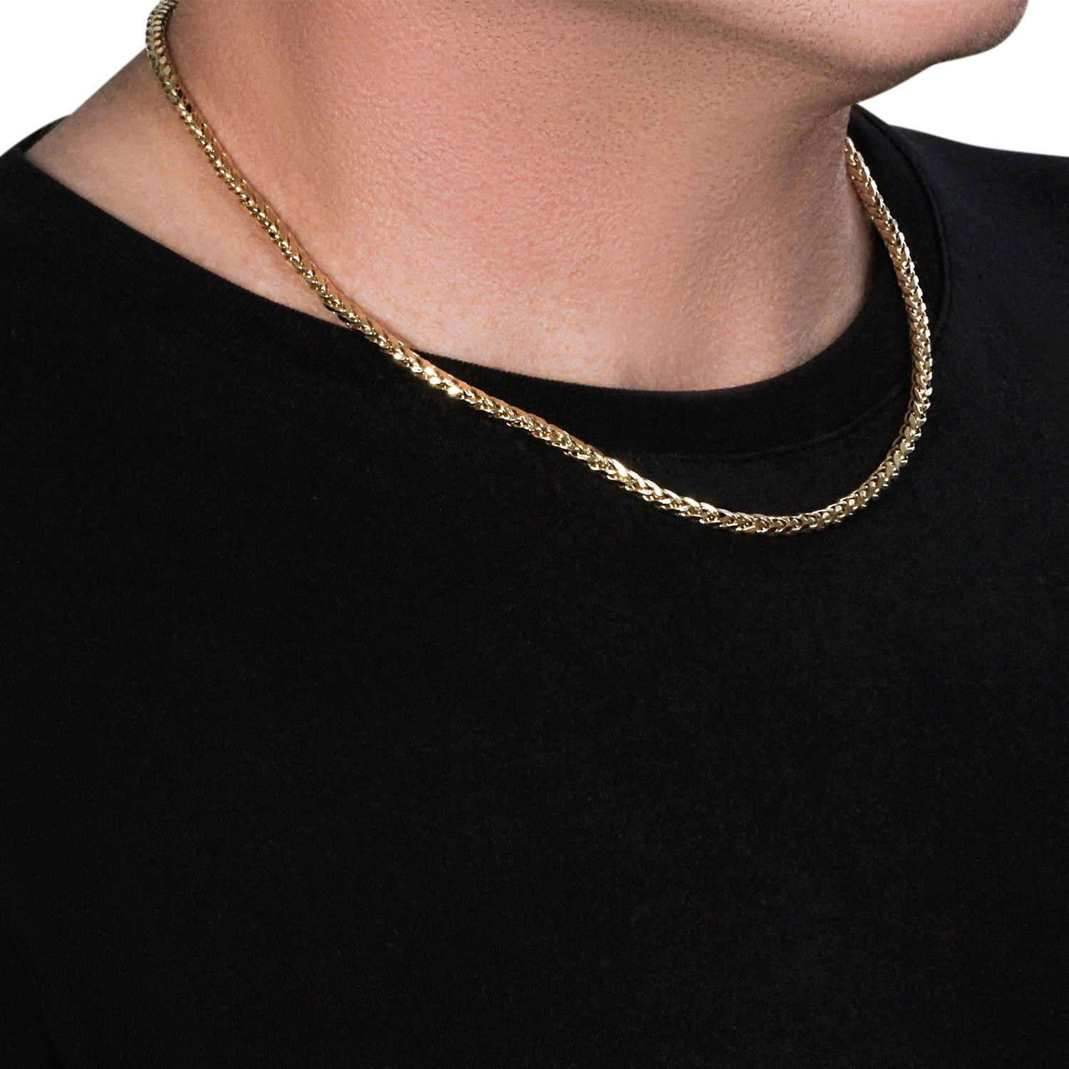 Catena Franco rotonda taglio diamante in oro giallo 14k da 4,1 mm