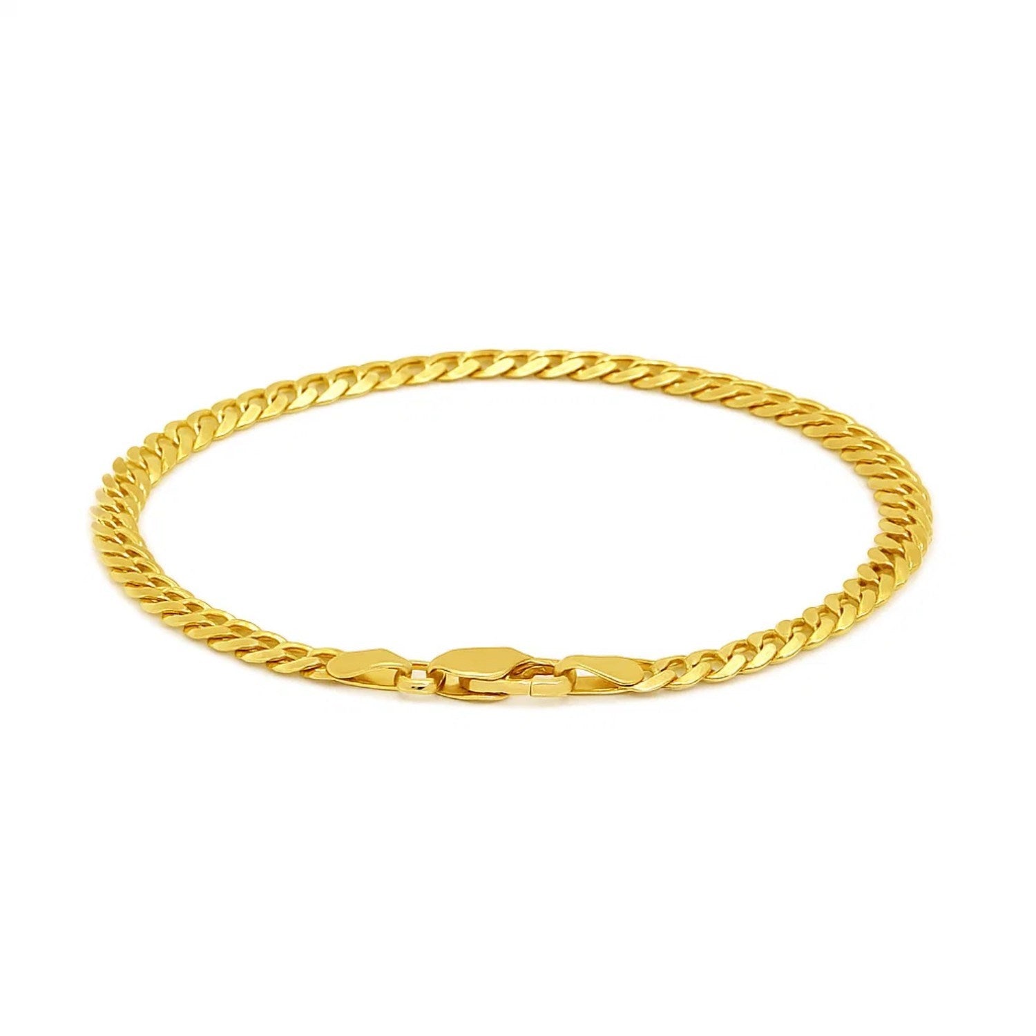 14k yellow gold solid curb bracelet, modern design with a sleek chain, showcasing luxury craftsmanship.