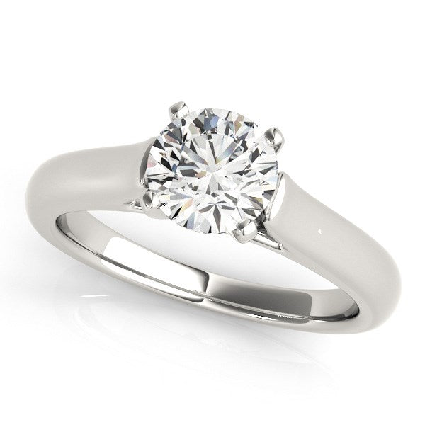 14k white gold cathedral design solitaire diamond engagement ring featuring a stunning 1 cttw round brilliant diamond.