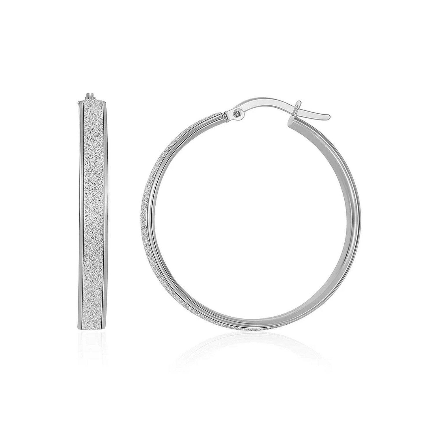 14k white gold modern hoop earrings featuring a stunning glitter design for a luxurious touch.