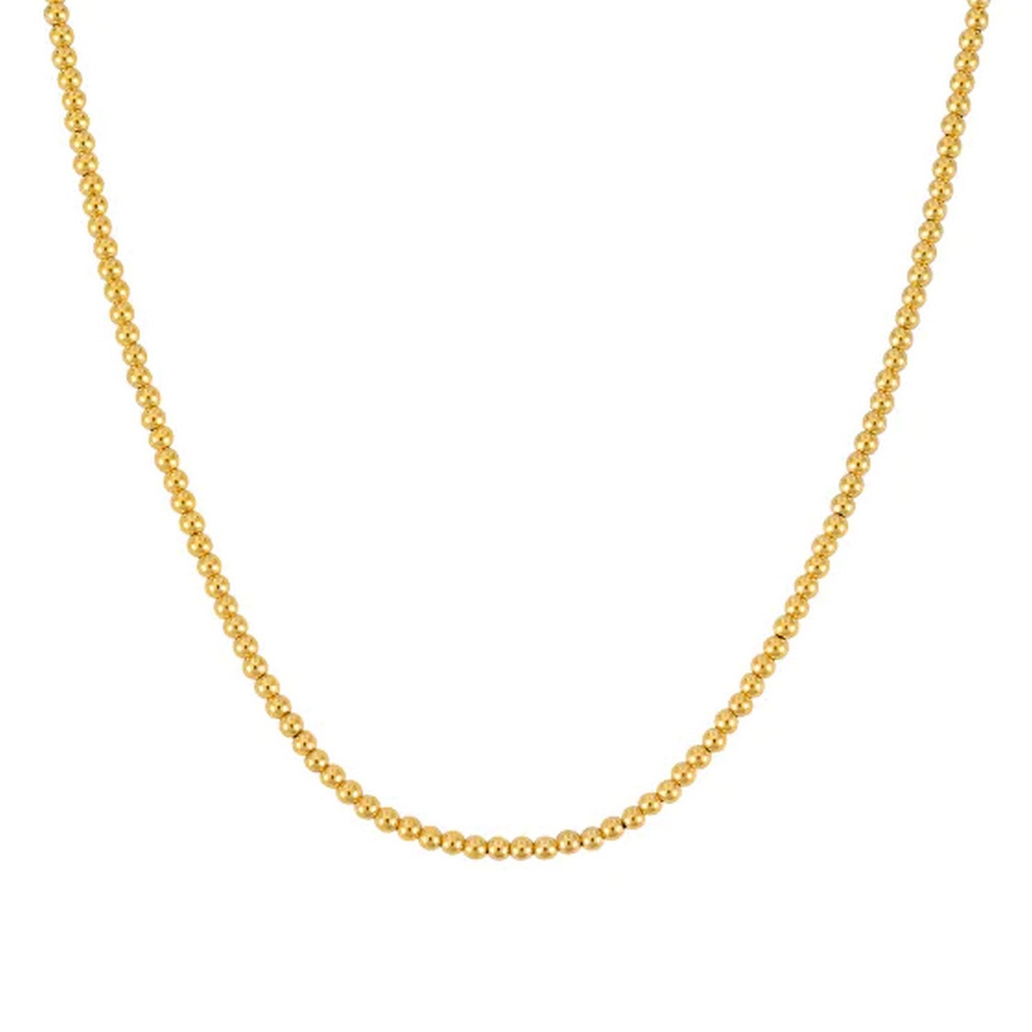 14k yellow gold bead chain necklace, 3mm links, elegantly designed for timeless luxury and sophistication.