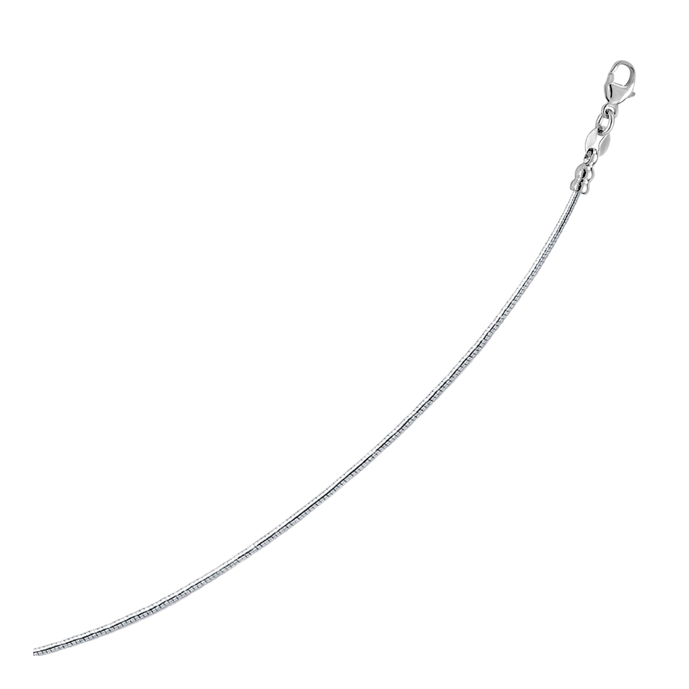 Sterling silver round omega chain necklace with rhodium plating, showcasing modern elegance and refined craftsmanship.