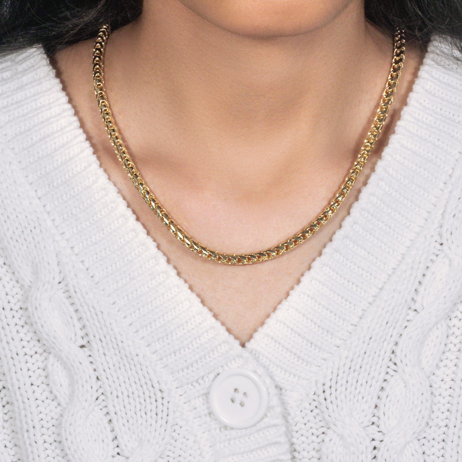 14k yellow gold diamond cut round Franco chain, 4.60 mm, showcasing contemporary elegance and luxurious craftsmanship.