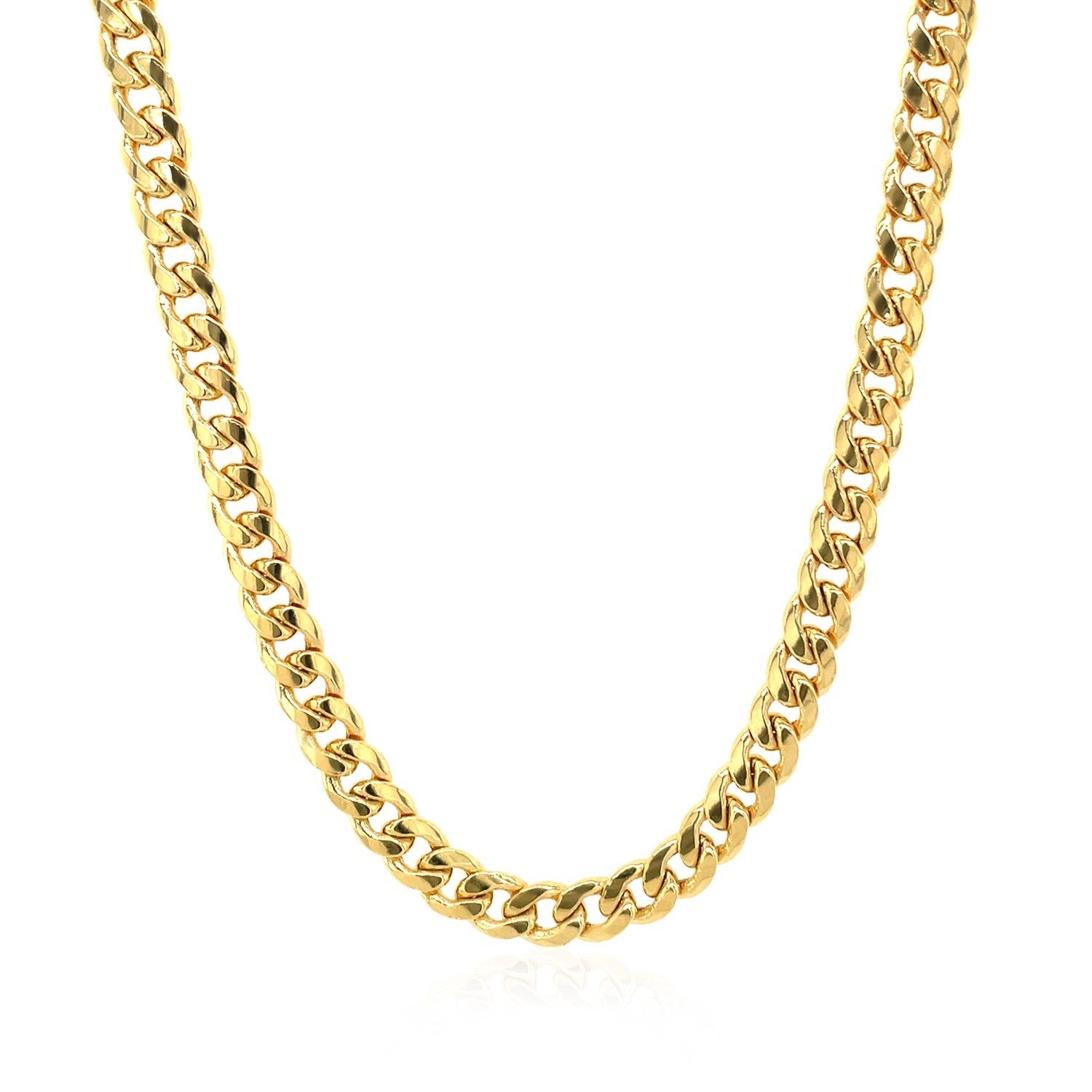 Elegant 10k yellow gold Miami Cuban semi-solid chain, 4.50 mm links, showcasing luxurious craftsmanship and style.