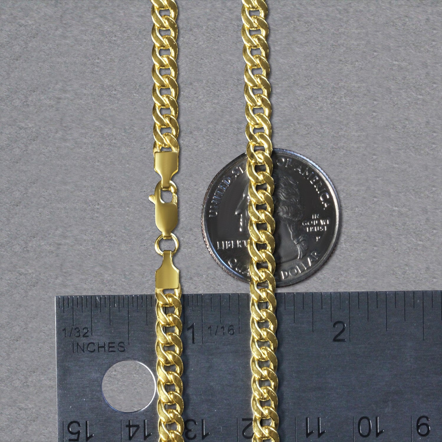Elegant 10k yellow gold Miami Cuban semi-solid chain, 4.50 mm links, showcasing luxurious craftsmanship and timeless style.