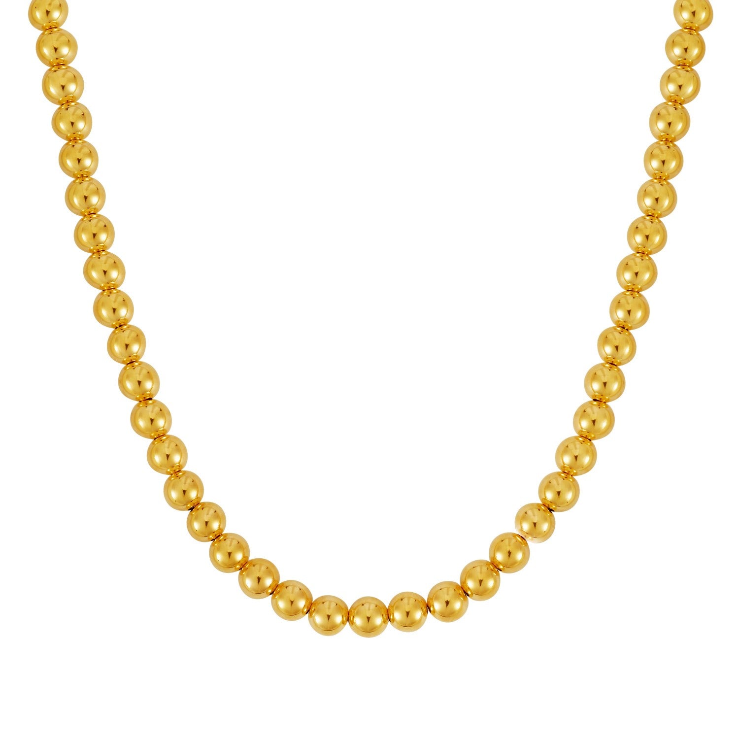 14k yellow gold bead chain necklace featuring 8mm polished beads in a contemporary design for elegant styling.