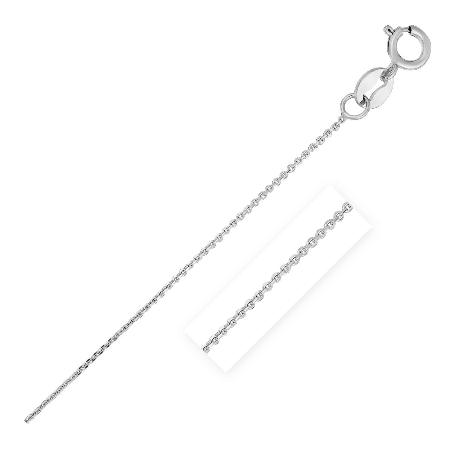 14k white gold diamond cut cable link chain, modern design, elegant 0.68 mm links for a luxurious statement.